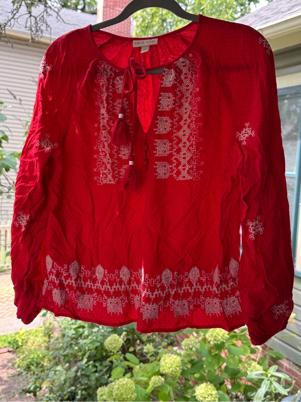 Knox Rose Red Embroidered Tassel Peasant Tunic